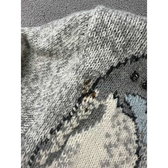 Vintage Roberta Frost Sweater Women S Gray 100% Virgin Wool Hand Knitted Penguin - Picture 8 of 8